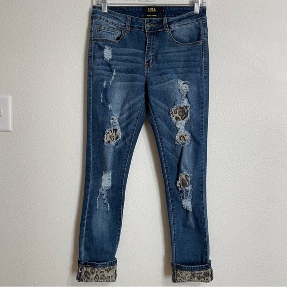 Lucky &‎ Blessed Leopard Print Patch Distressed Skinny Jeans Size 6